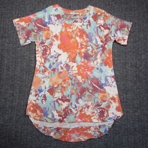Soft Surroundings T Shirt‎ Womens Large Short Sleeve Sheer Floral Watercolor Art